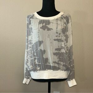 Club Monaco Gray and White Graphic Sweatshirt Tye Dye Silk Large
